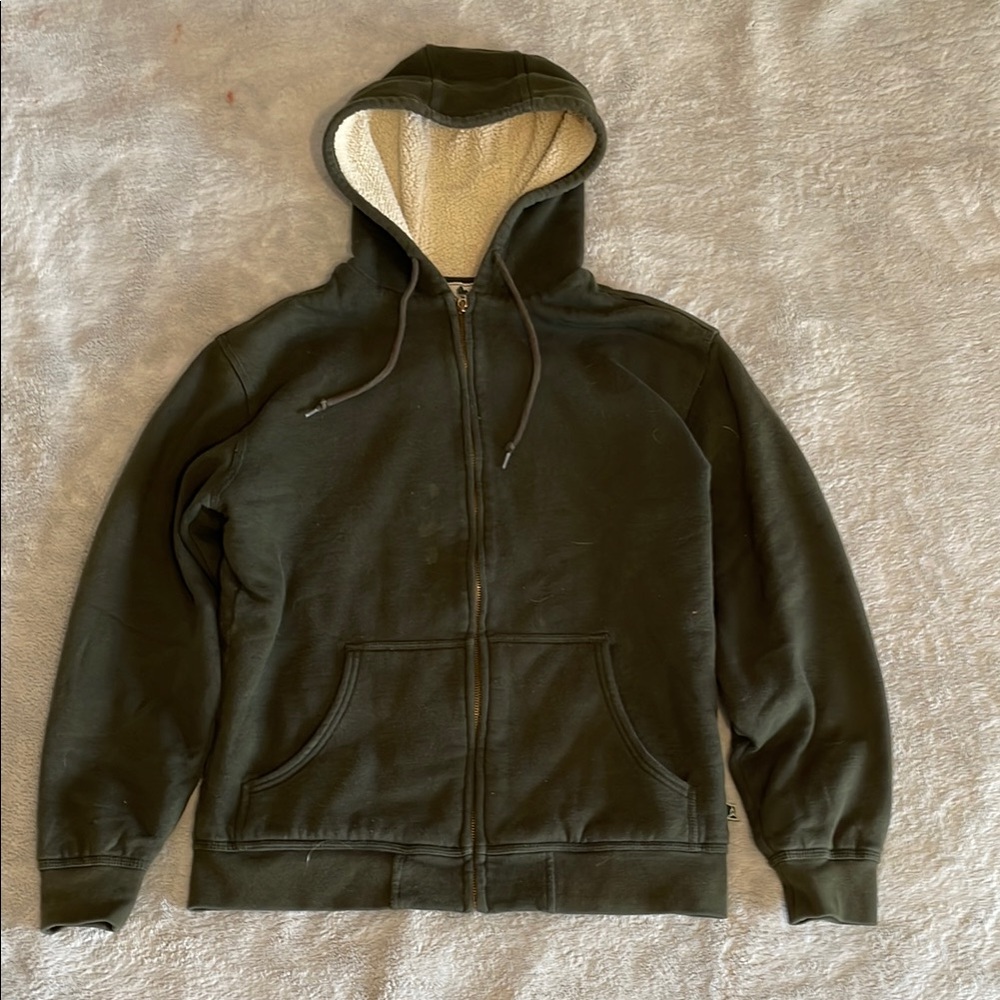 Green and White Zip Up Sweater with Hood
